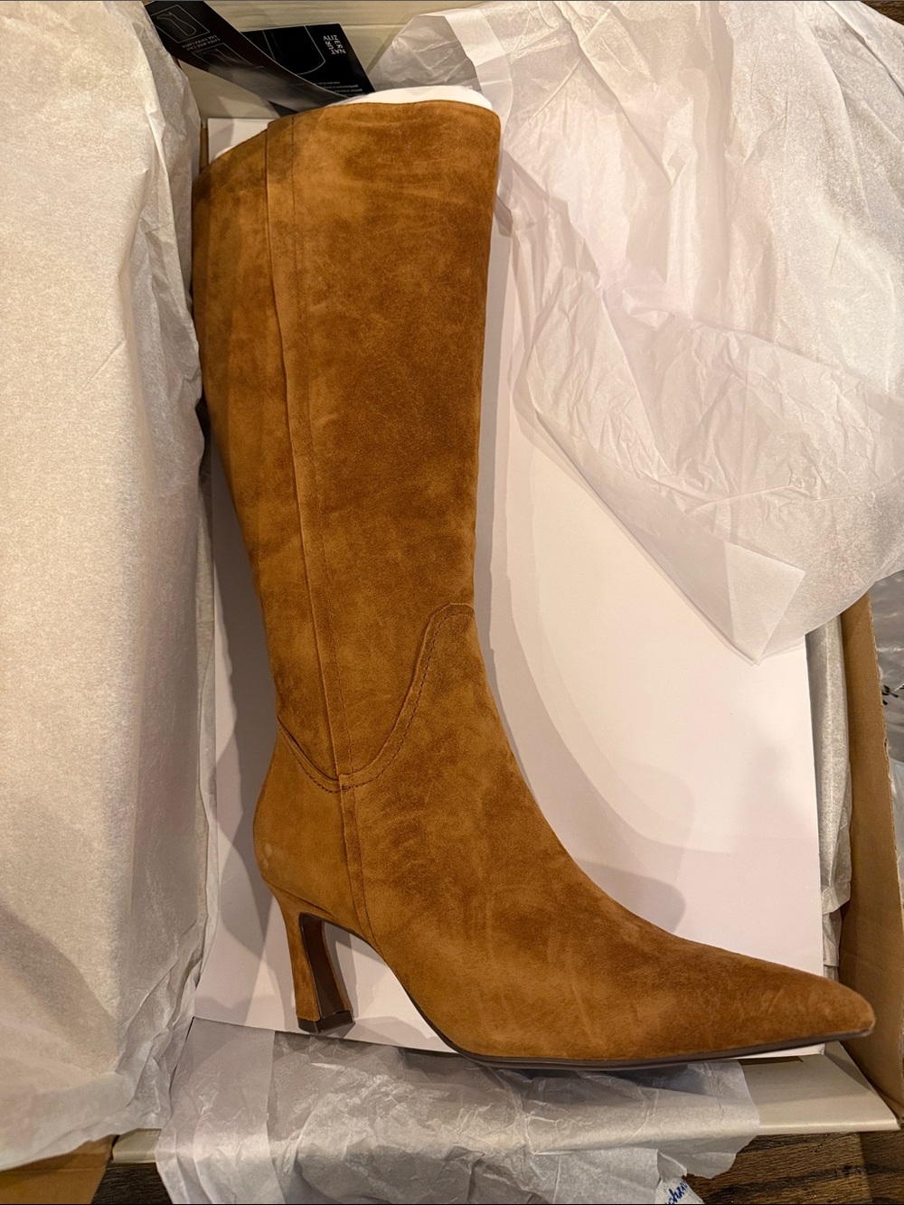 Naturalizer Suede Knee-High Pointed Toe Boot in Chestnut size 8